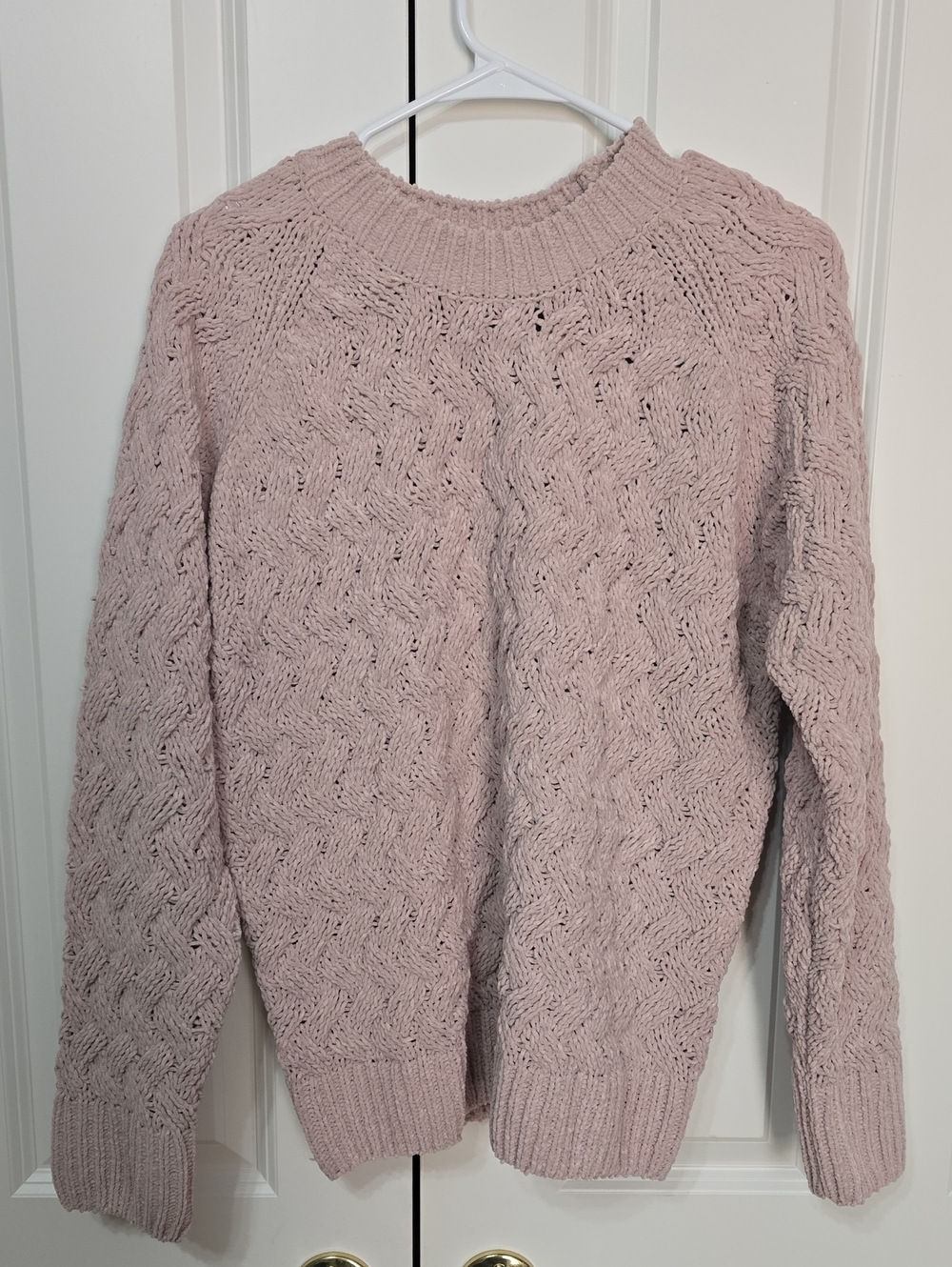 Women's Cable Knit Crewneck Sweater - Blush Pink/Tan